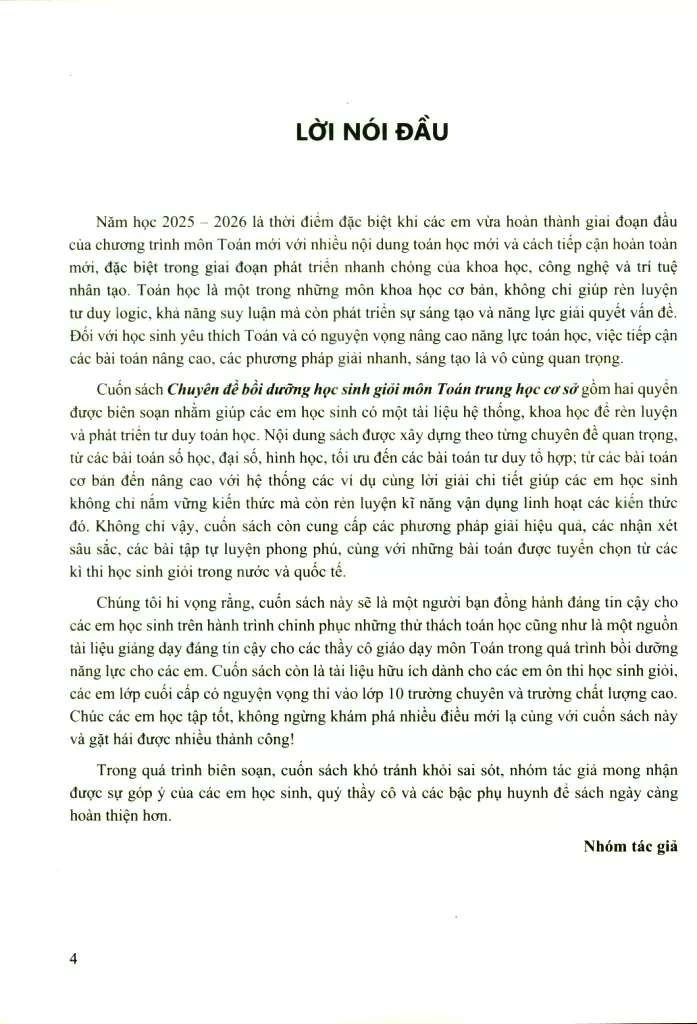 CHUYÊN ĐỀ BỒI DƯỠNG HỌC SINH GIỎI MÔN TOÁN TRUNG HỌC CƠ SỞ - QUYỂN 1: ĐẠI SỐ - SỐ HỌC